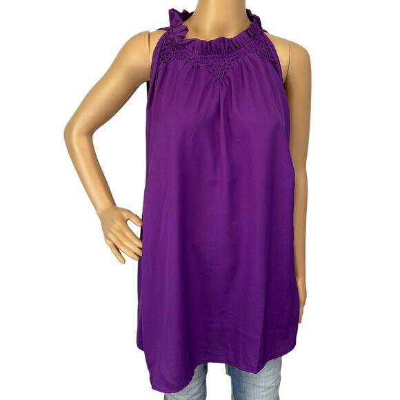 2/$30 NWT Ashley Stewart Smocked Neck Top Purple Magic 0X Plus Size 10/12 - Picture 4 of 13